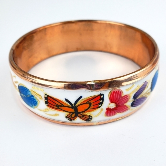 COPPER Handmade Bangle Statement Bracelet Butterfly Floral Bracelet - Picture 1 of 12